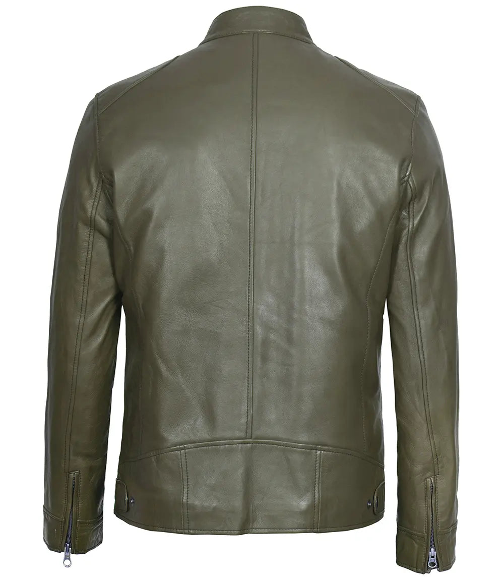 veste en cuir café racer verte pour homme