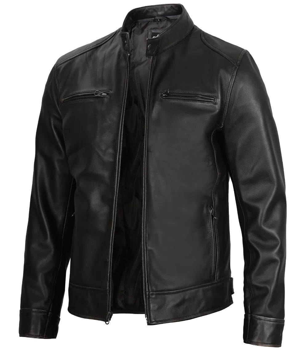 Veste en cuir noir pour homme