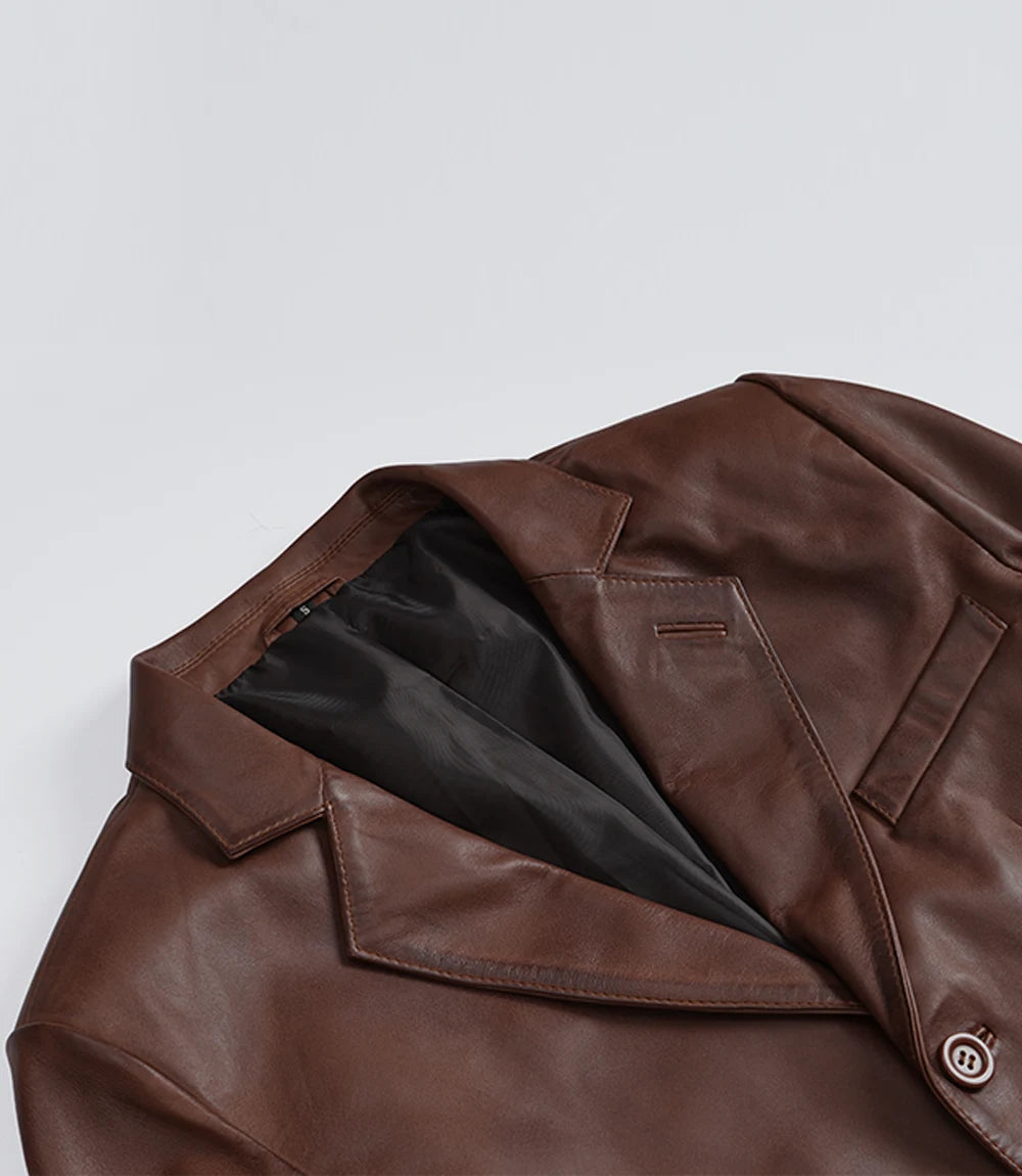 Eliseo Hommes Cognac Trois Bouton Cuir Blazer