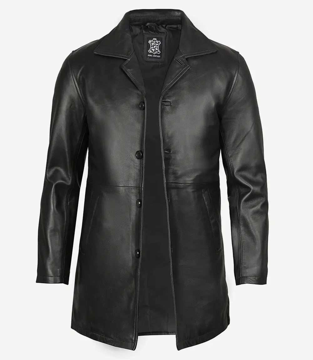 Winchester Manteau de voiture en cuir véritable noir pour homme