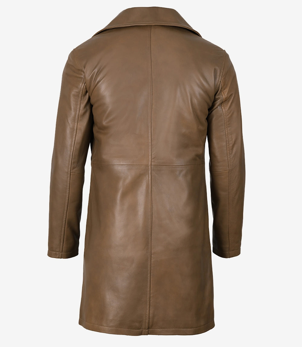 Manteau mi-long en cuir marron pour homme