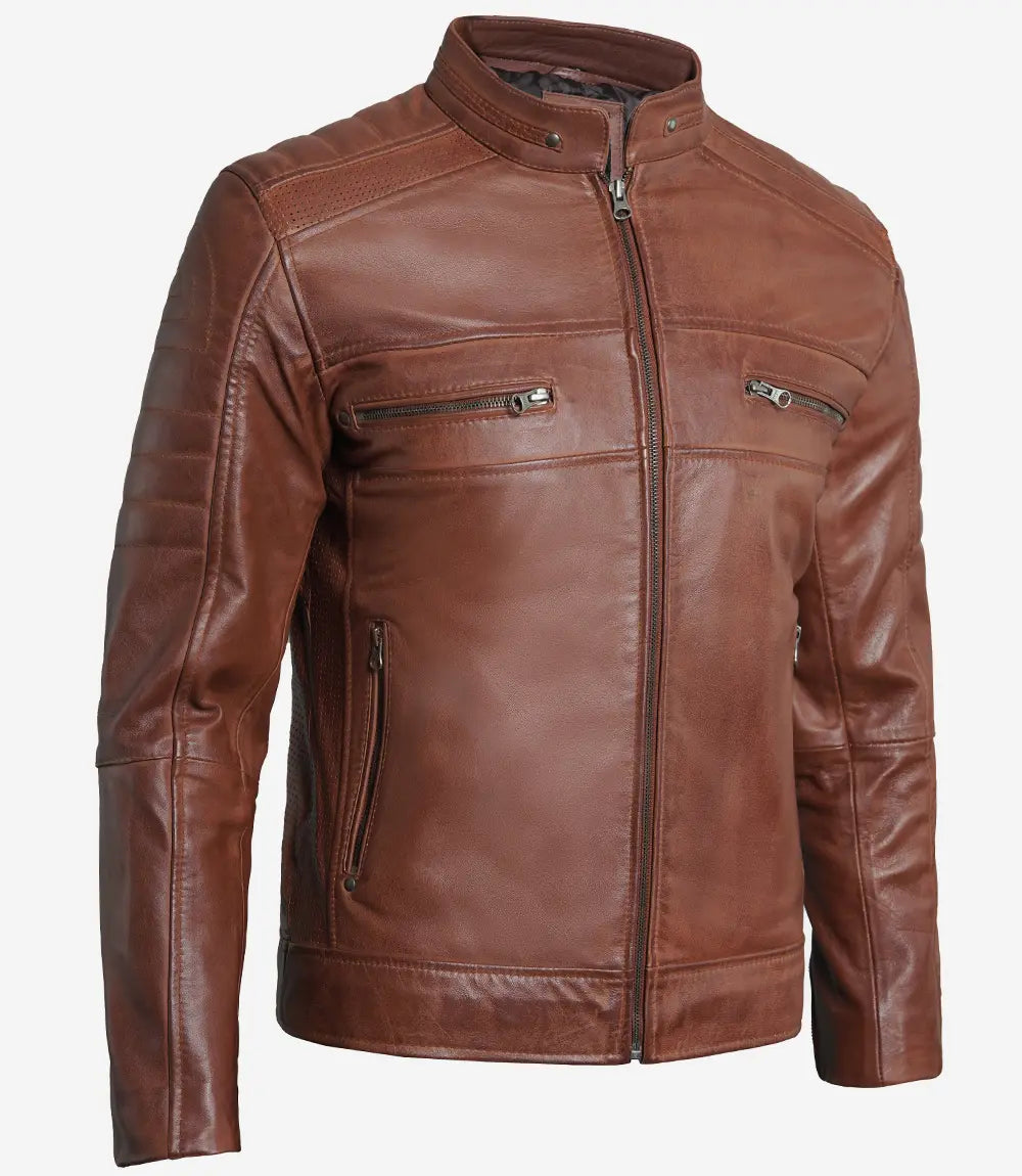 Austin Hommes Cognac Café Racer Veste En Cuir