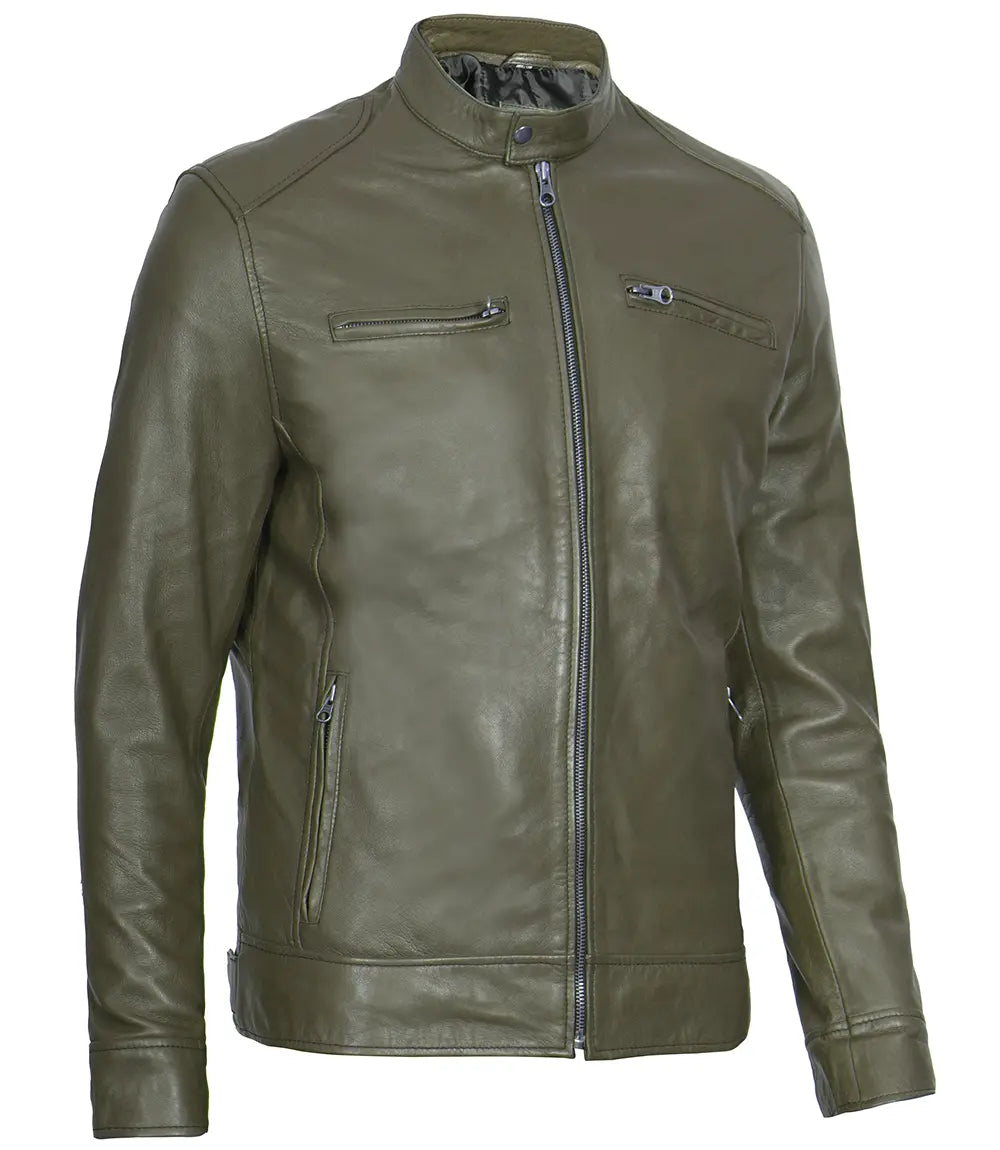 veste en cuir homme vert