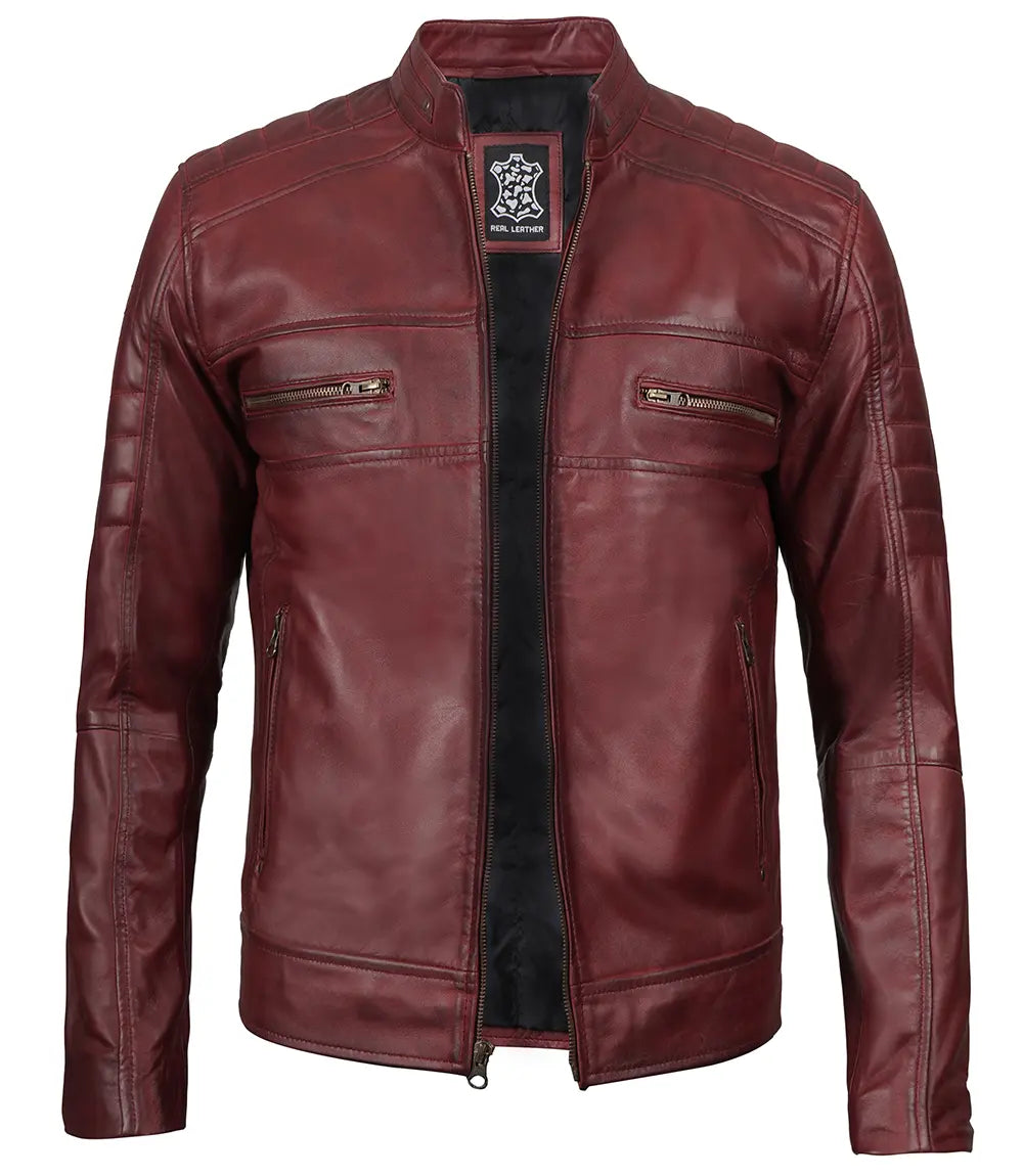 veste en cuir marron café racer pour homme