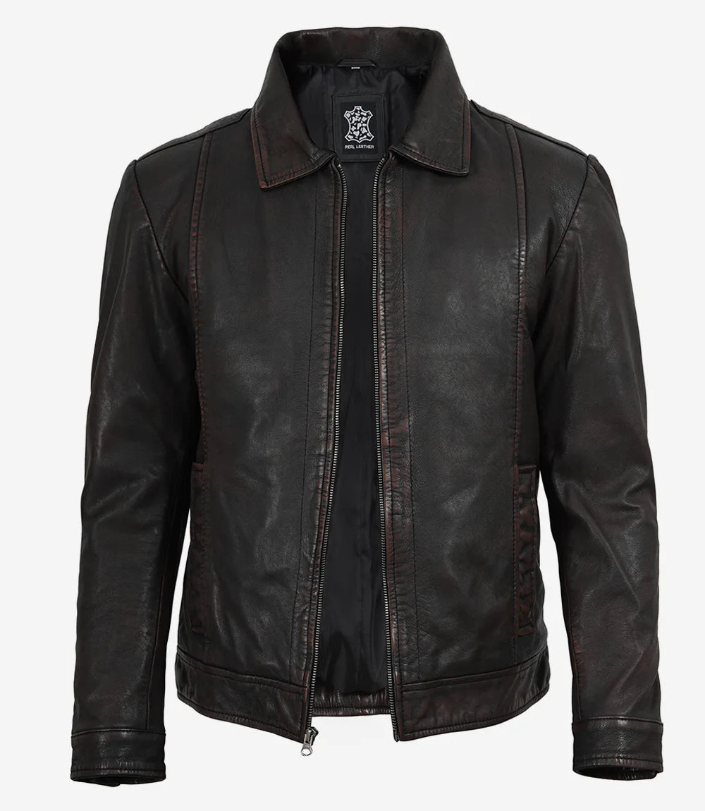 Hommes Chemise Col Cuir Veste 