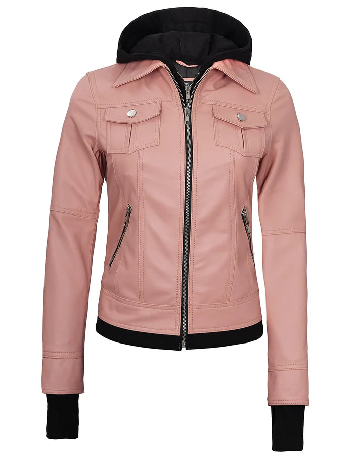 Veste en cuir rose pour femme