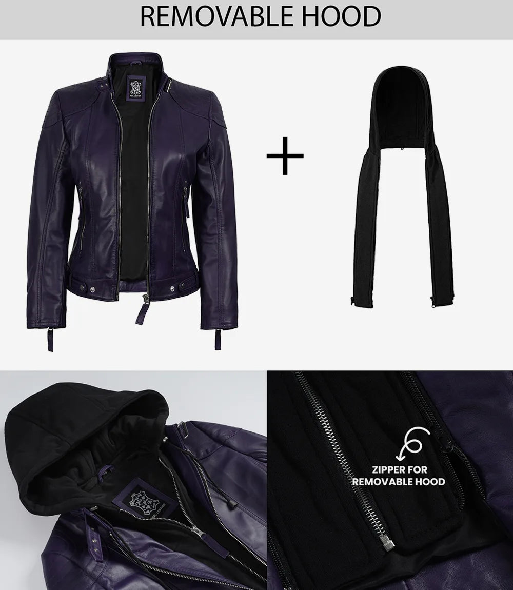 Femmes Cuir Veste Avec Amovible Capuche