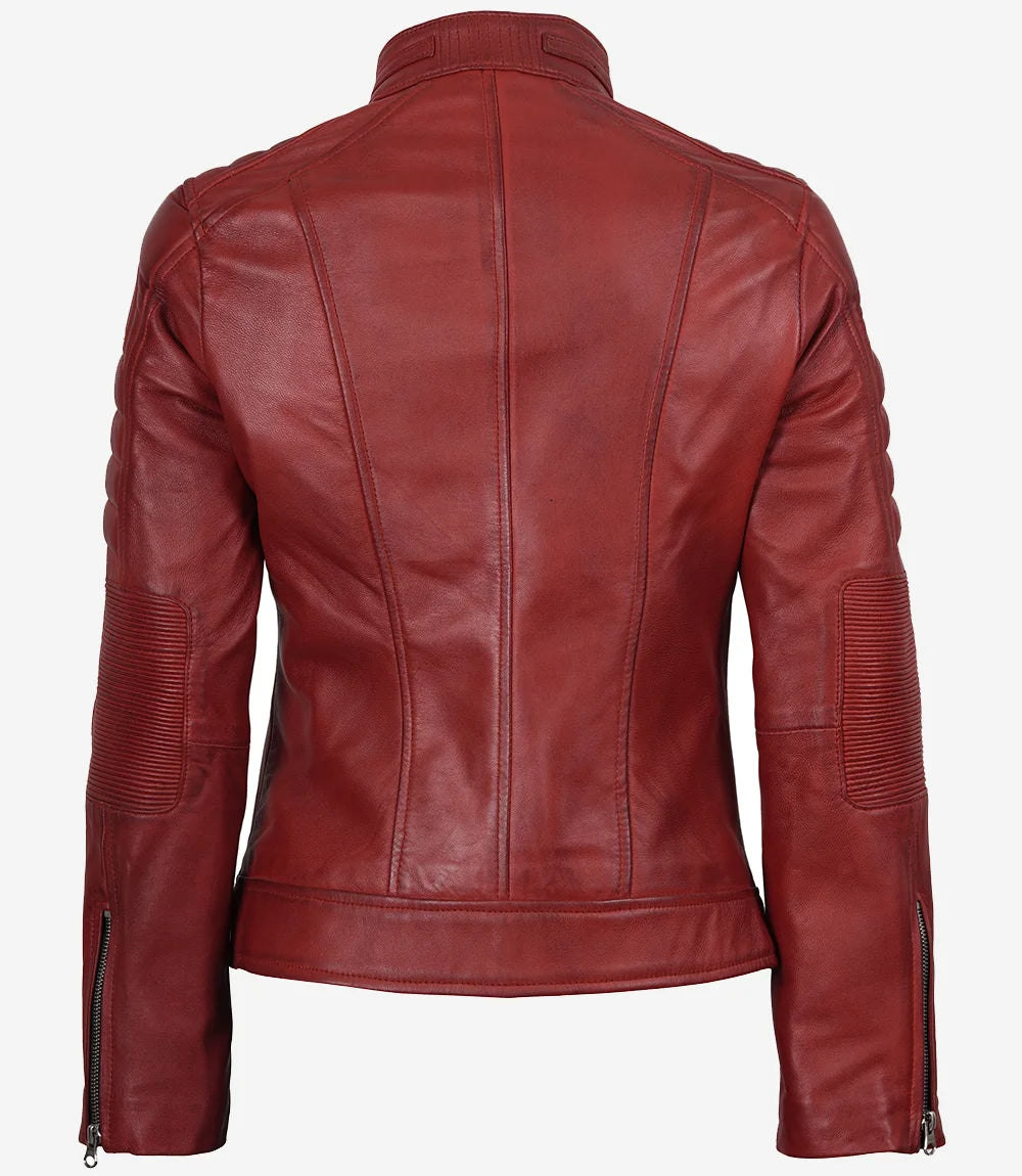 Austin Women Red Cafe Racer Leather Jacket