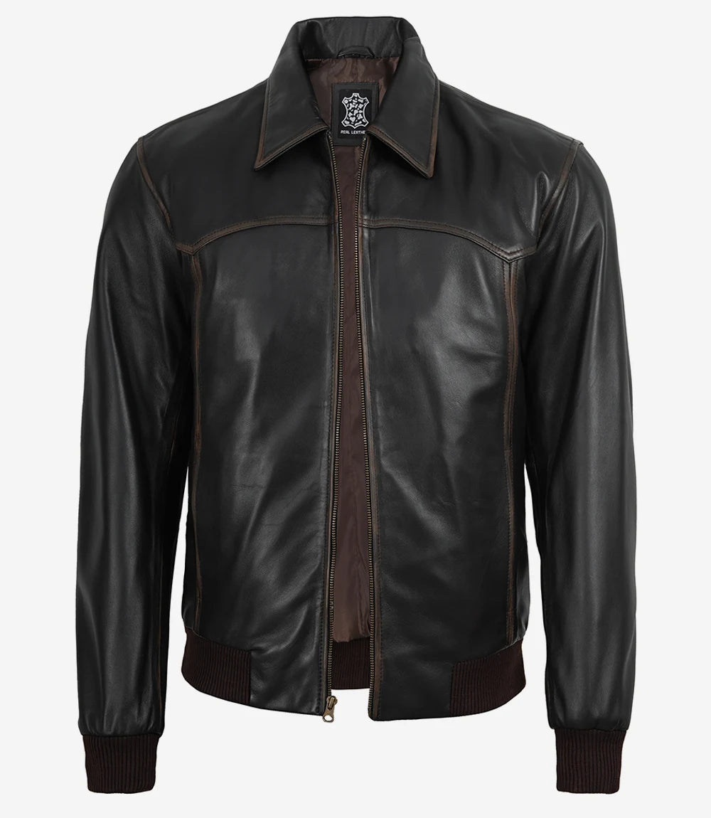 Hommes Sombre Brun Vintage Bombardier Cuir Veste