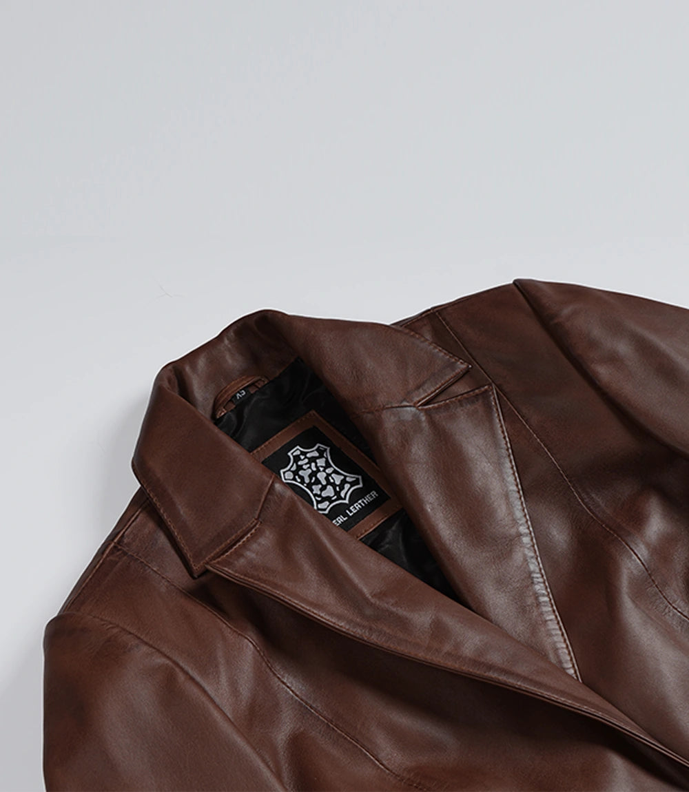 Femmes Cognac Agneau Cuir Blazer