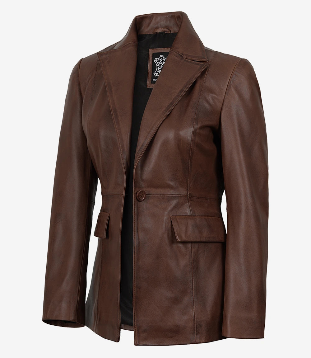 Femmes Cognac Agneau Cuir Blazer