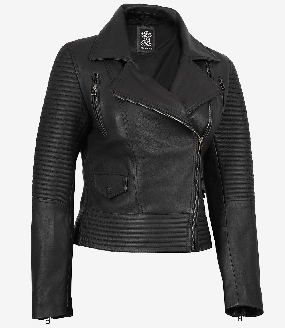 Moto Noir Blouson En Cuir Femme