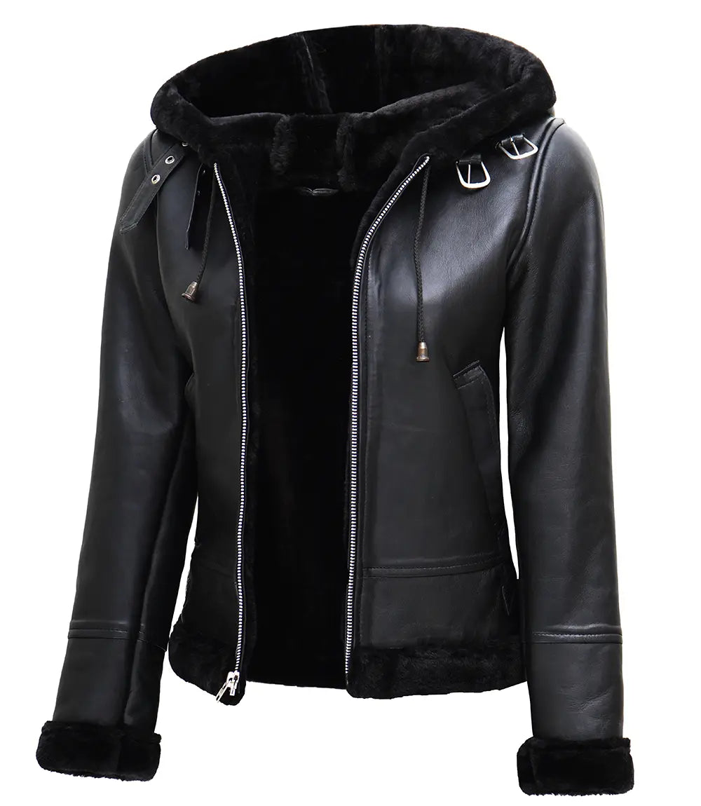veste en cuir noir pour femme