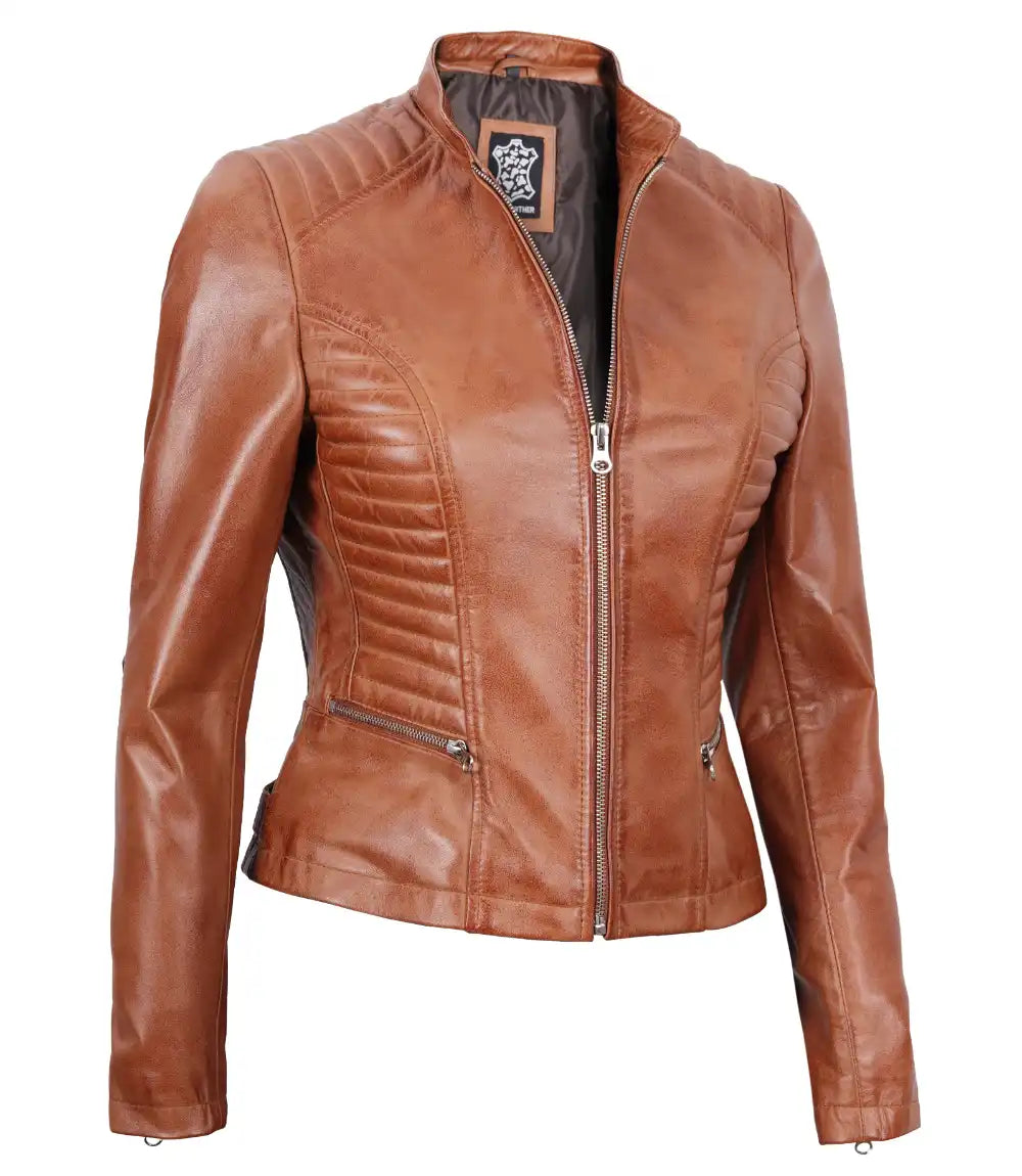veste en cuir beige femme petite