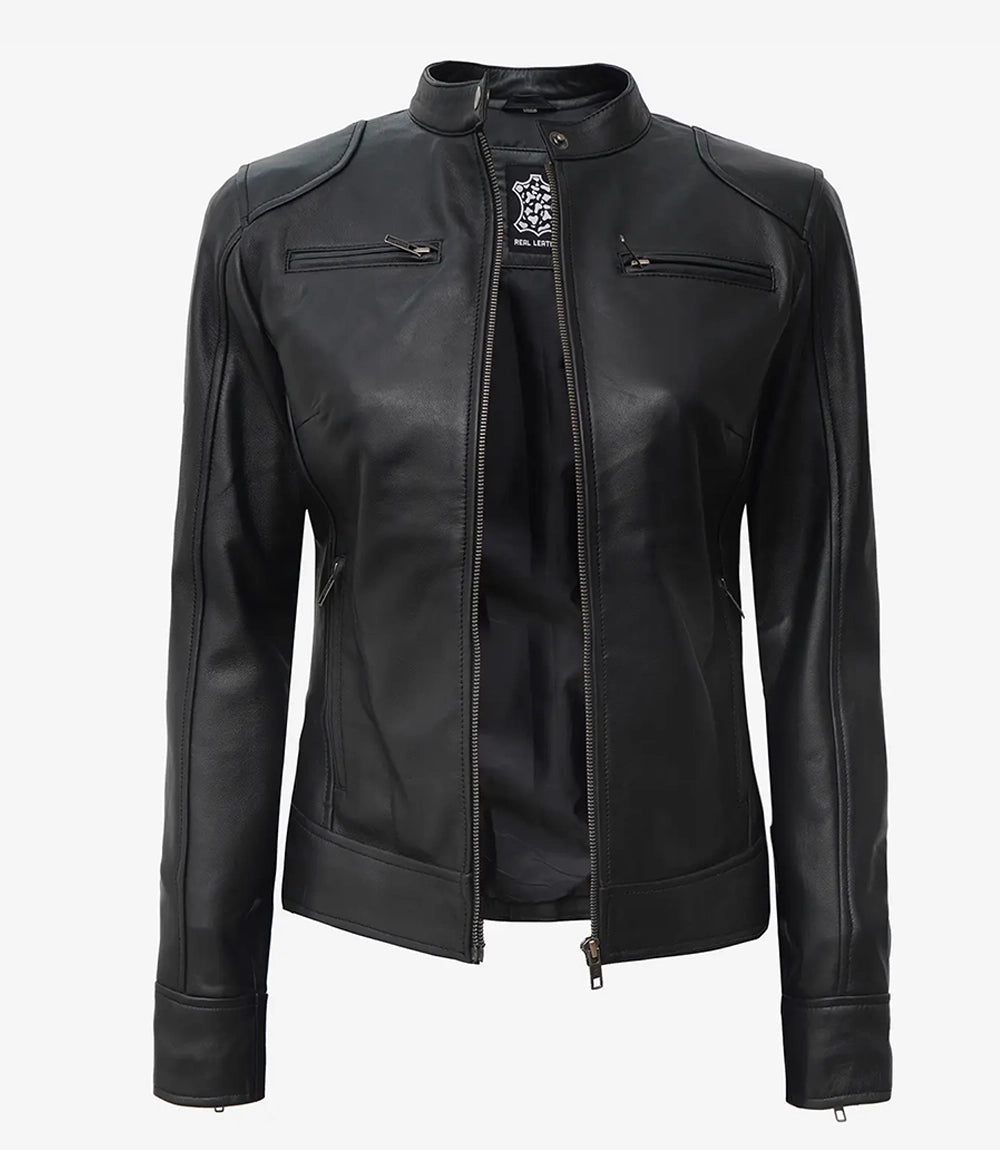 Veste motard en cuir noir pour femme Tall Dodge