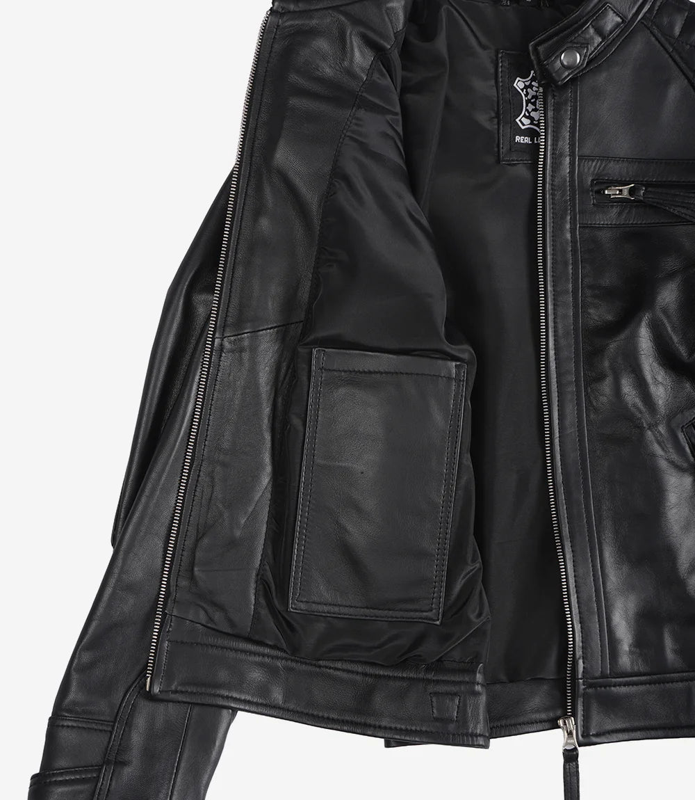 Johnson Noir Cafe Racer Blouson Cuir Femme