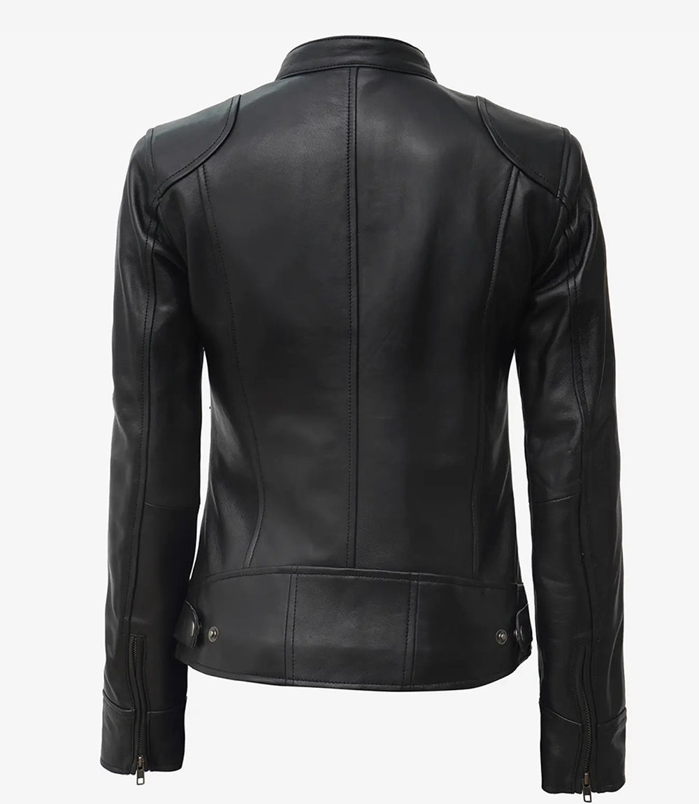 Veste motard en cuir noir pour femme Tall Dodge