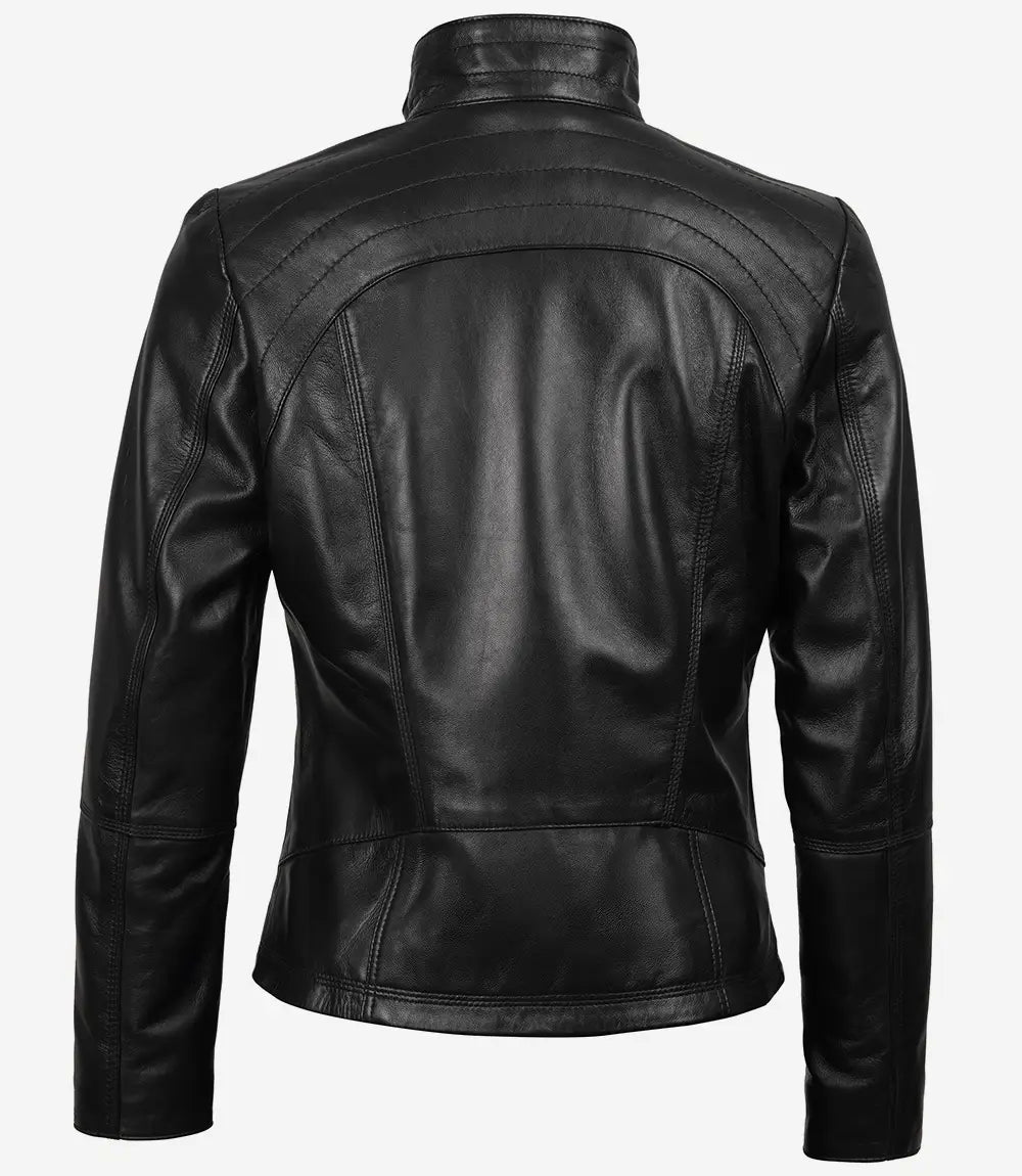 Veste de moto en cuir noir pour femme style Cafe Racer