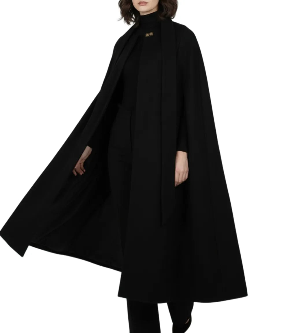 Femme Noir Manteau Cape En Laine