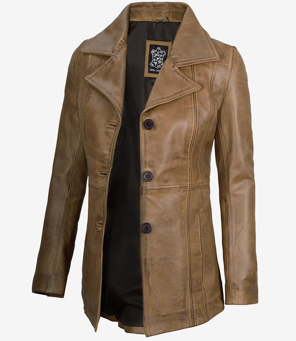 blazer en cuir camel pour femme