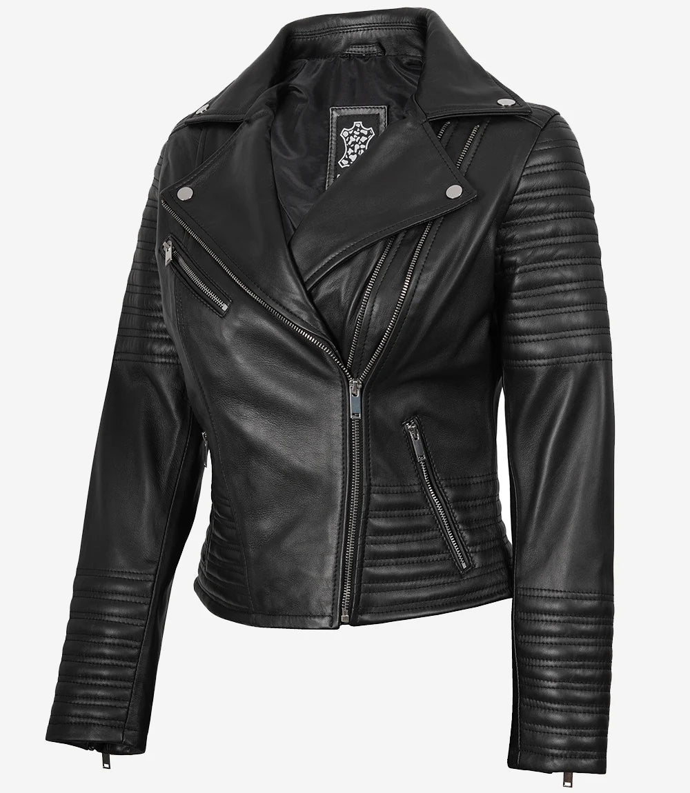 Biker Noir Blouson En Cuir Femme