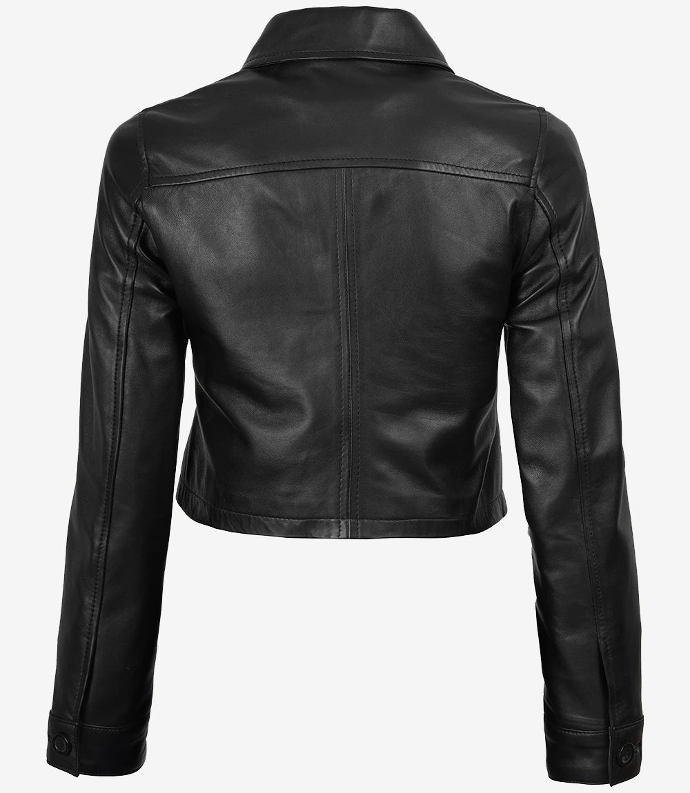 Veste courte en cuir Harrington noire pour femme Mable