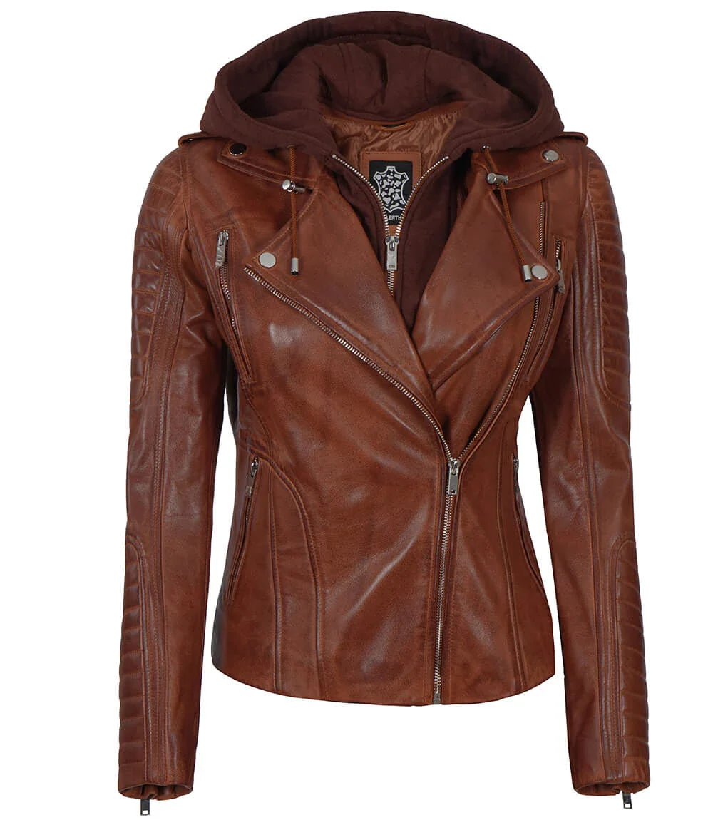 veste en cuir cognac femme