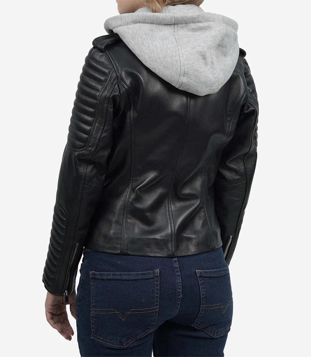 Veste en cuir véritable noir pour femme