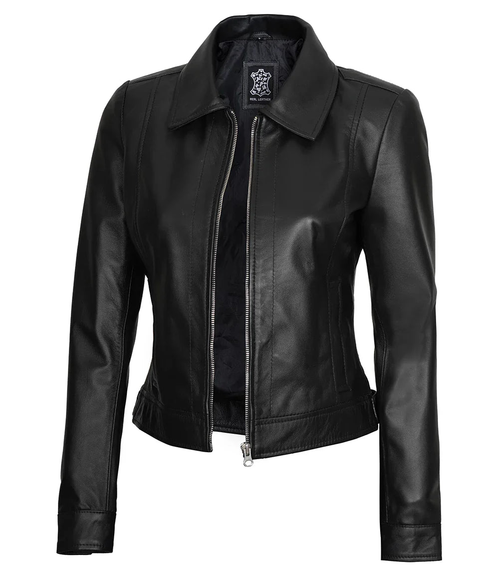 veste cuir noir femme