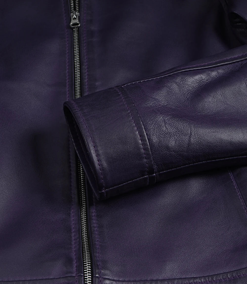 Femmes Violette Chemise Col Cuir Veste